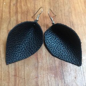 Black textured leather handcrafted earrings